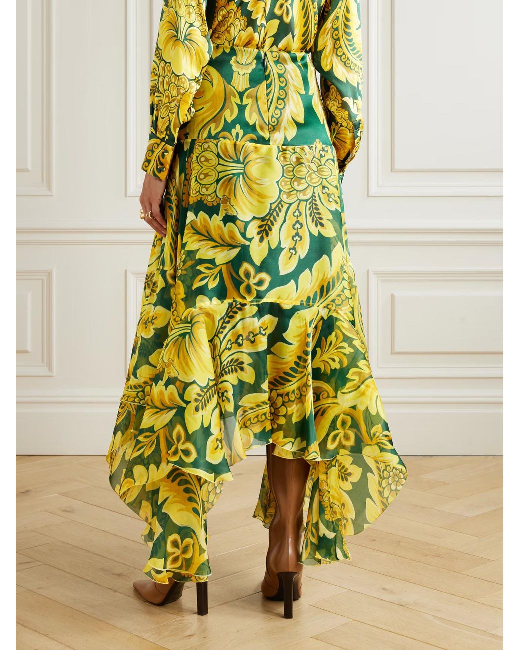Etro Yellow Silk Maxi Skirt With Flower And Bee Motif