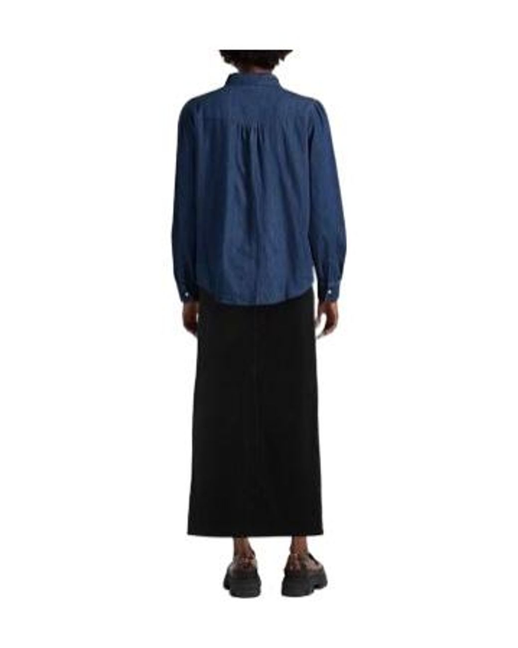 Ganni Blue High-Waisted Denim Straight-Cut Midi Skirt