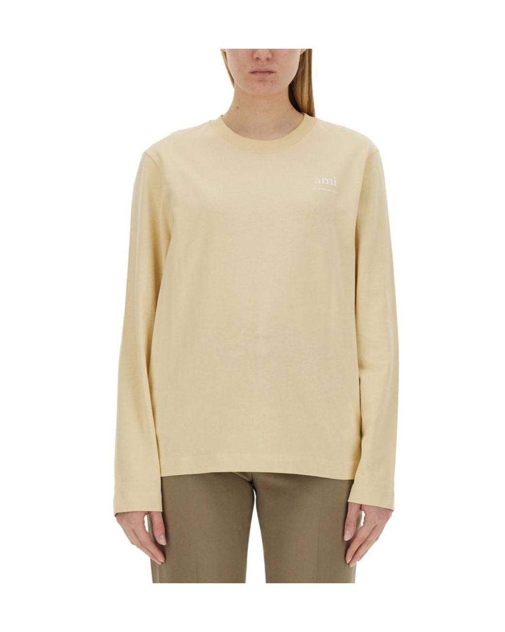 AMI Natural Ami Long Sleeved Crewneck T-Shirt for men