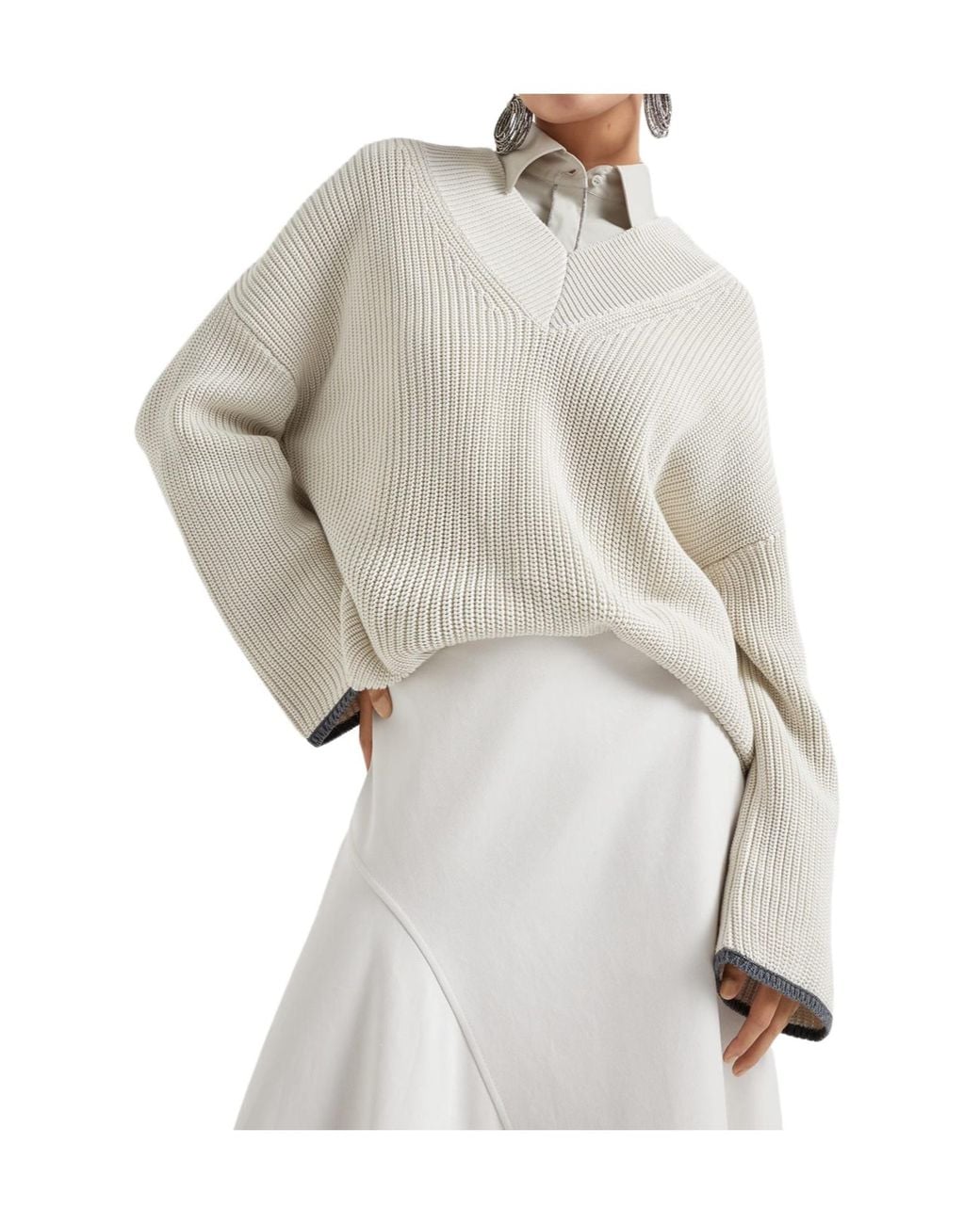 Brunello Cucinelli White Monili Chain Detailed Knitted Jumper