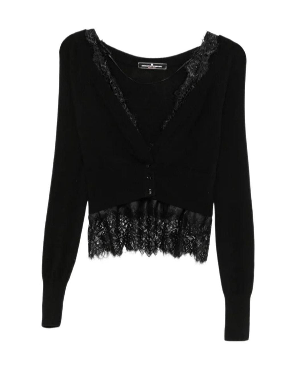 Ermanno Scervino Black Lace Trim Cropped Cardigan