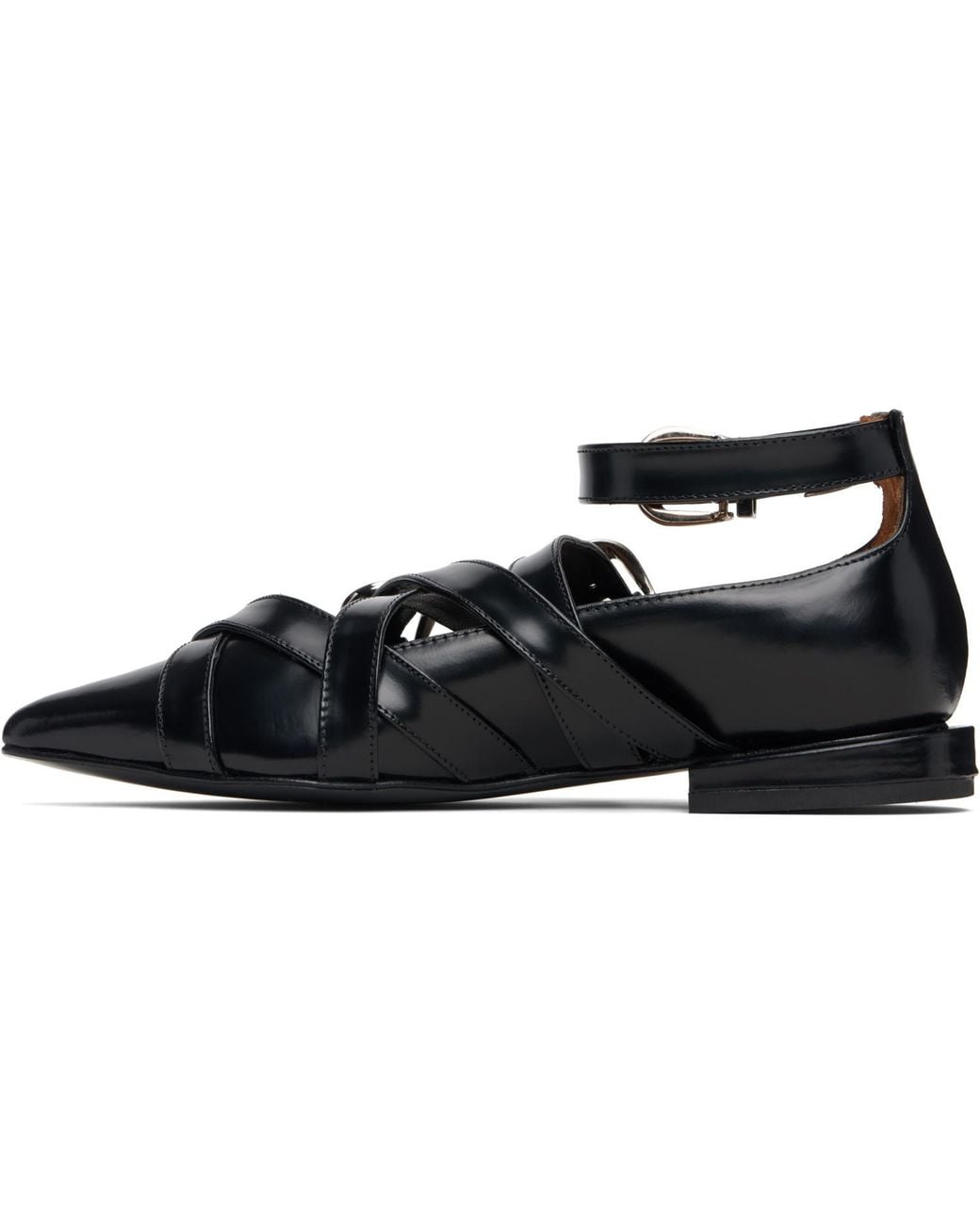 Toga Black Criss-Cross Strap Ballet Flats