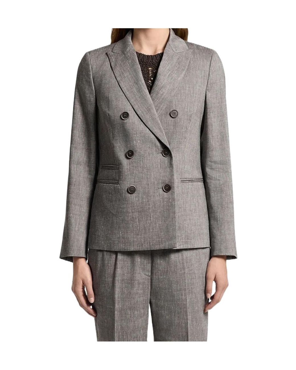 Peserico Gray Double-Breasted Regular-Fit Blazer