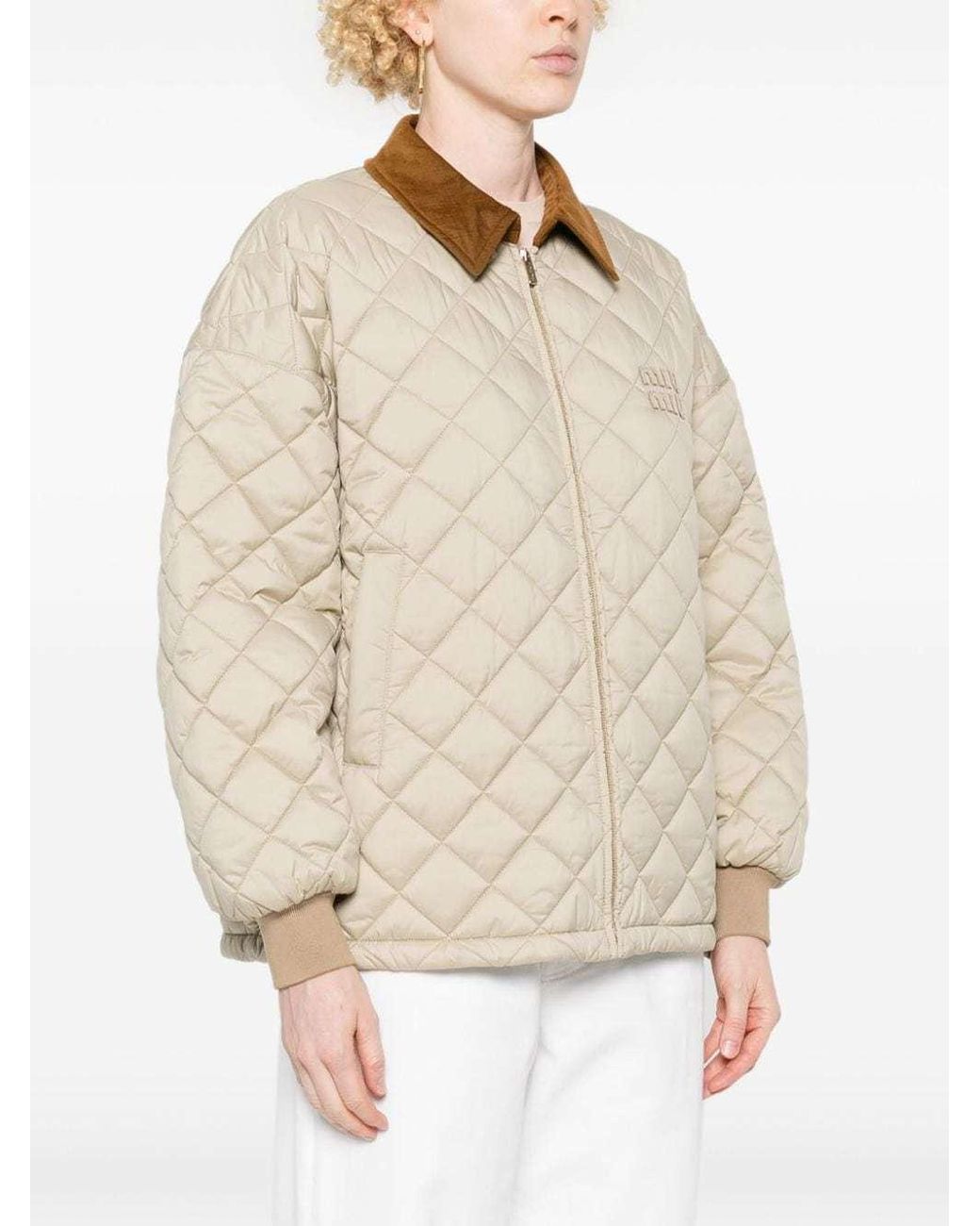 Miu Miu Natural Logo-Patch Quilted Jacket