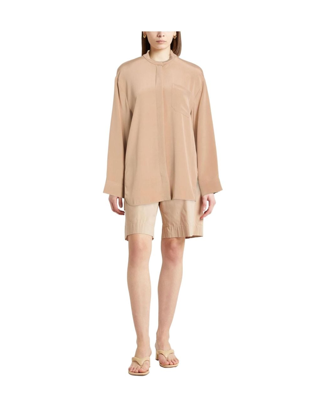Max Mara Natural Satin Stand-Collar Shirt