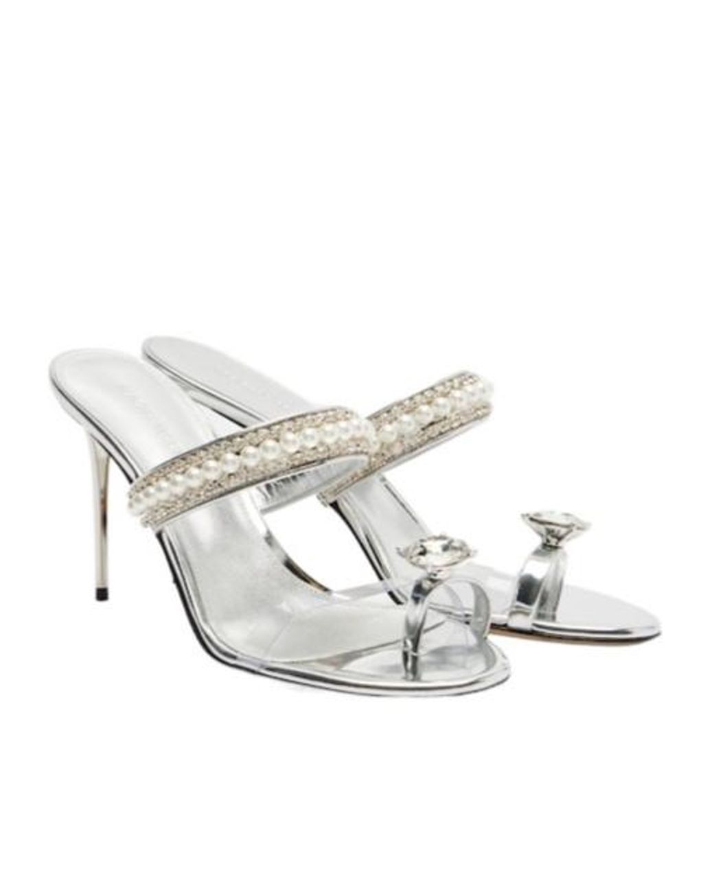 Mach & Mach White Diamond Of Elizabeth 95 Leather Mules