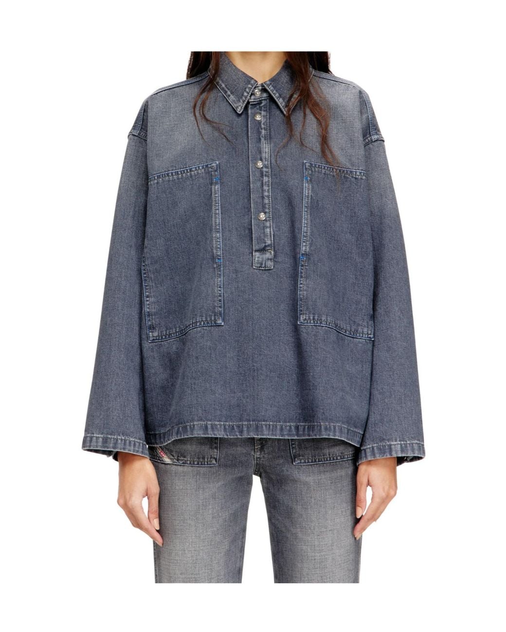 DIESEL Blue De-Priss Henley Denim Top