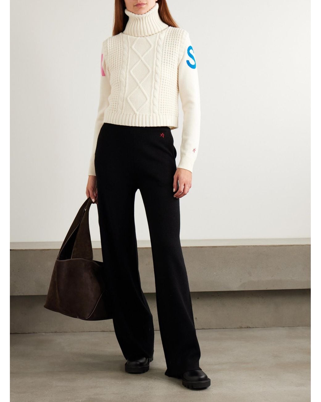 Perfect Moment White Cable-Knit Roll-Neck Top