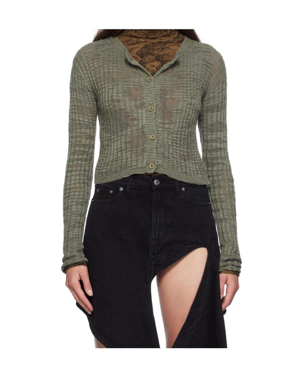 Acne Green Ribbed Semi-Sheer Cardigan