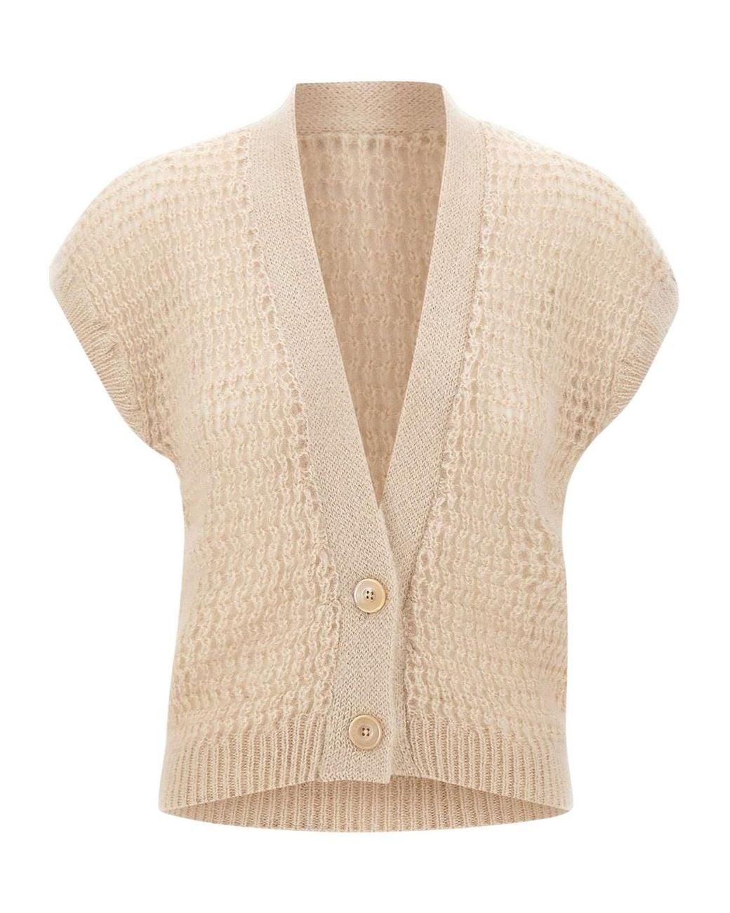 Eleventy White Sleeveless V-Neck Cardigan