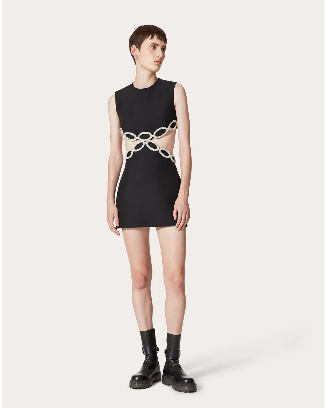 Valentino Black Crepe Couture Embroidered Short Dress