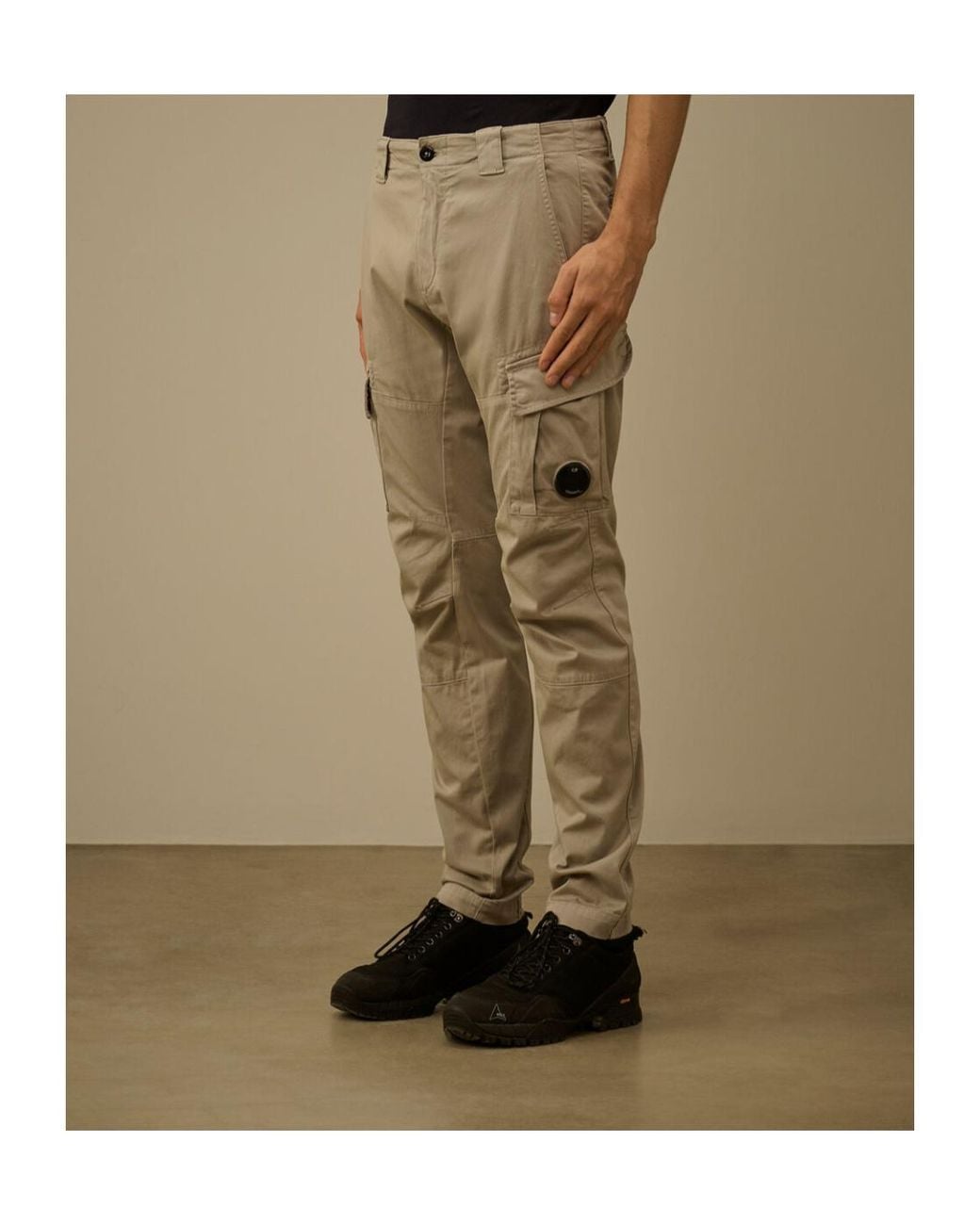 C P Company Natural Stretch Label Patch Cargo Pants for men