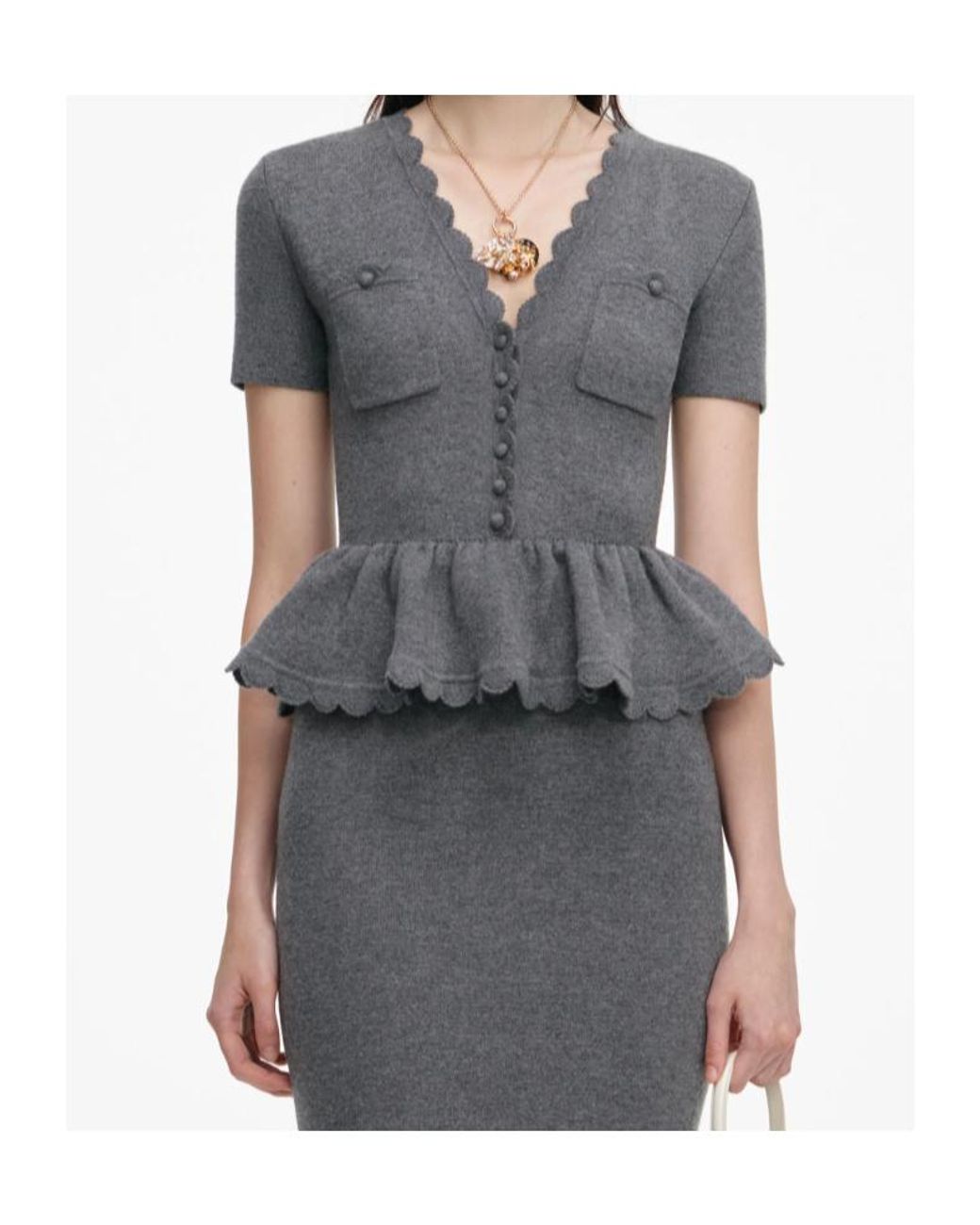 Self-Portrait Gray V-Neck Knit Midi Dress
