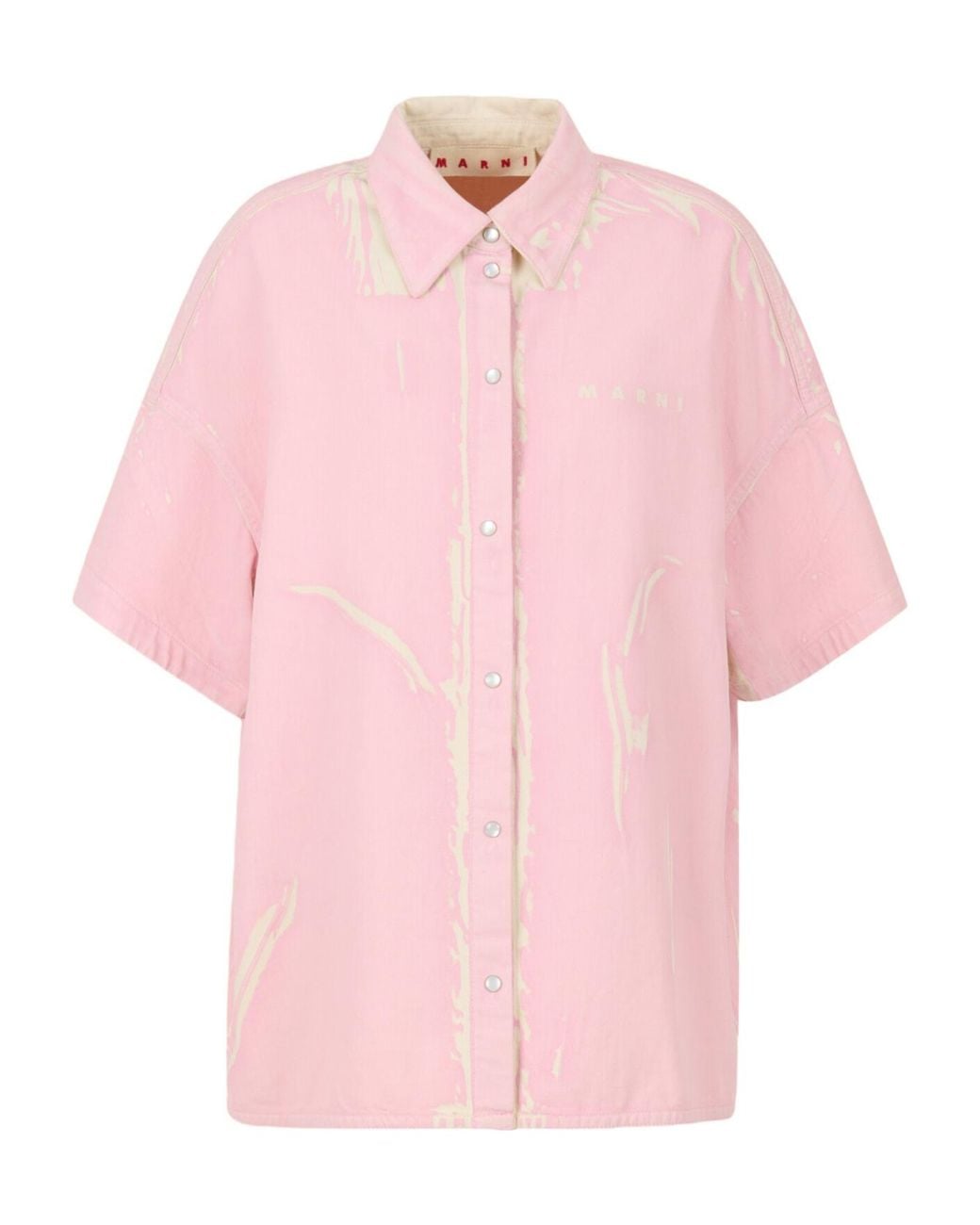 Marni Pink Printed Denim Short Sleeve Shirt