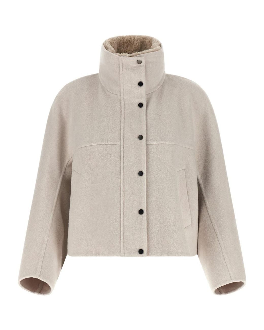 Brunello Cucinelli Natural Shearling-Trim High Neck Coat