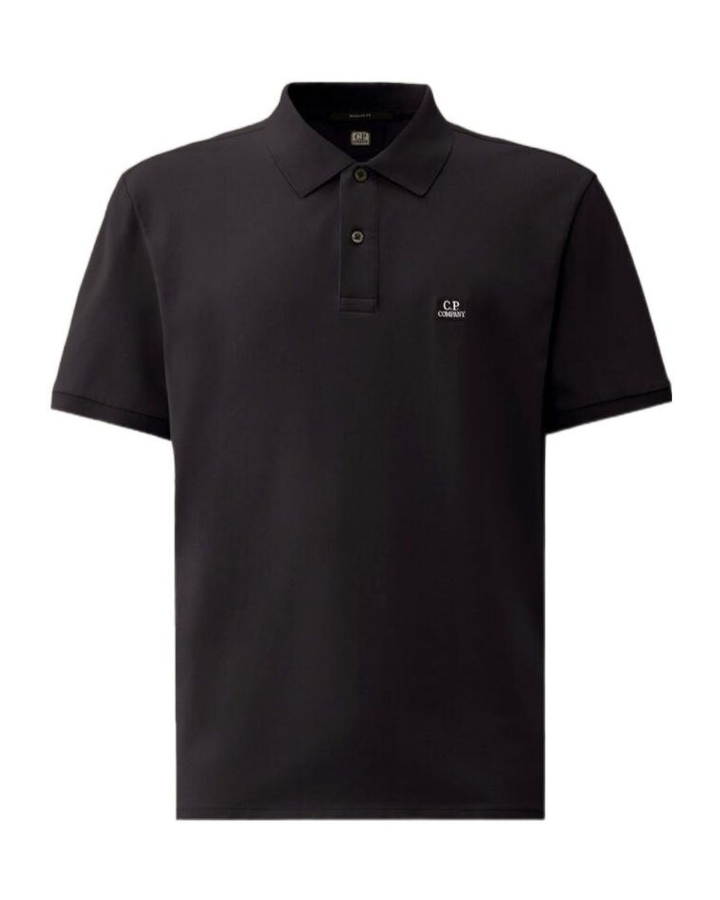 C P Company Black Logo Patch Short-Sleeved Polo Shirt for men