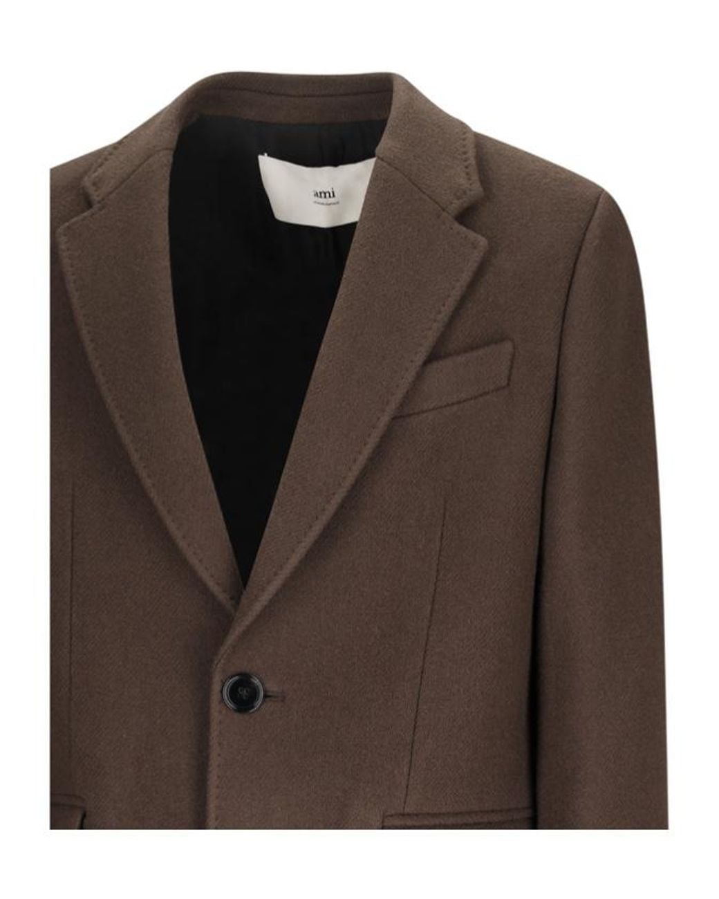 AMI Brown Notched-Lapel Virgin Wool Coat for men