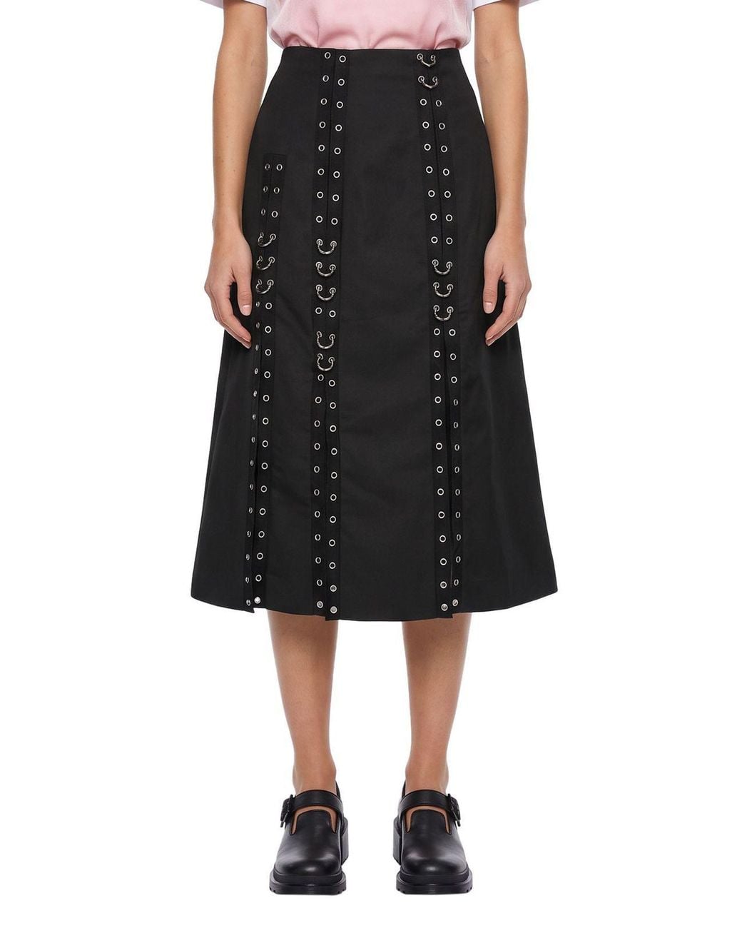 Simone Rocha Black Eyelet-Embellished Hoop-Detail A-Line Midi Skirt