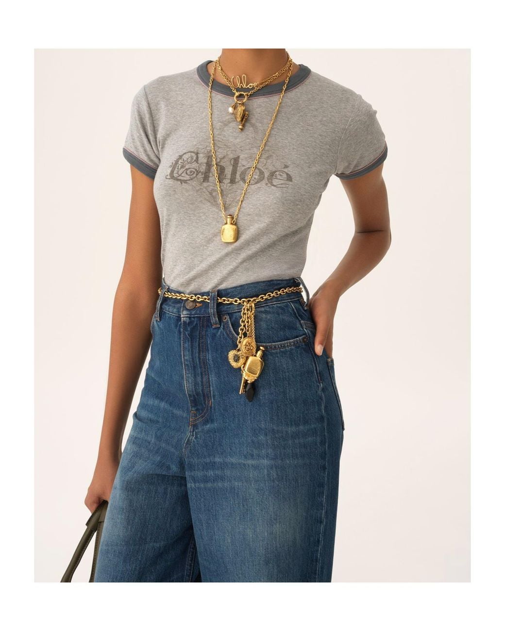 Chloé Gray Chloé Logo Printed Crewneck T-Shirt