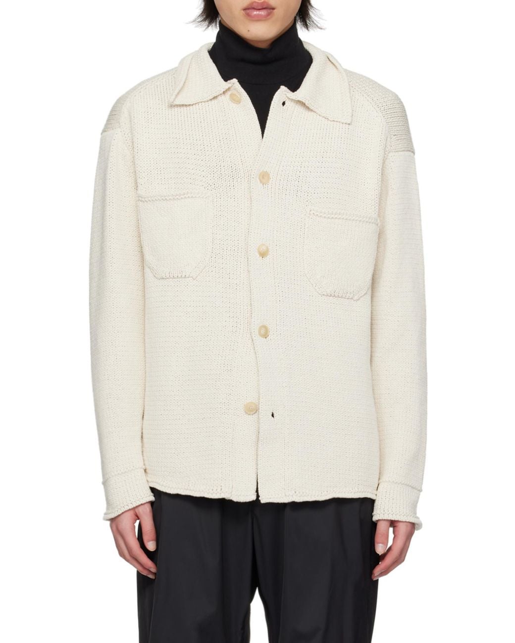 Auralee White Long-Sleeve Cotton Cardigan for men
