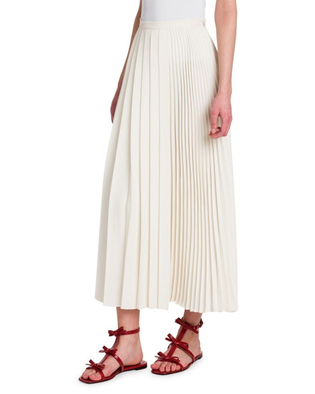 Valentino White Straight Pleated Skirt