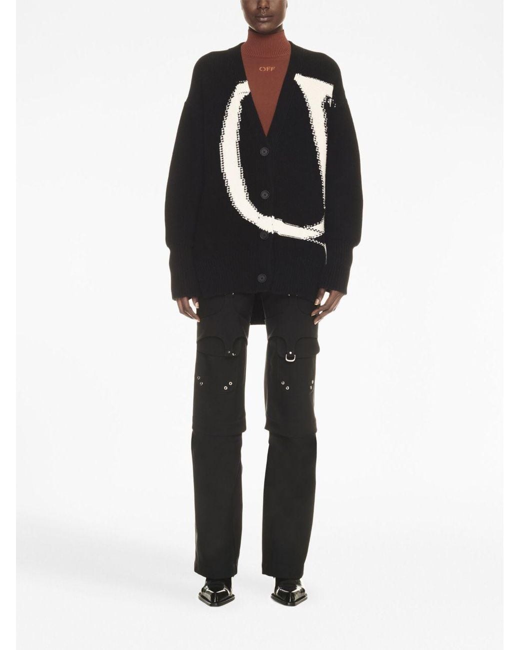 Off-White c/o Virgil Abloh Black Logo-Intarsia Wool Cardigan