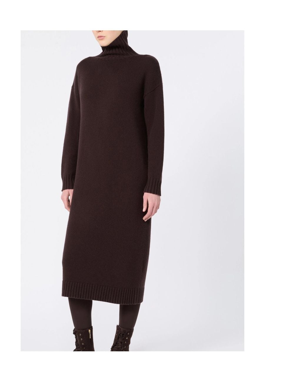 Max Mara Brown High-Neck Drop Shoulder Midi Dress