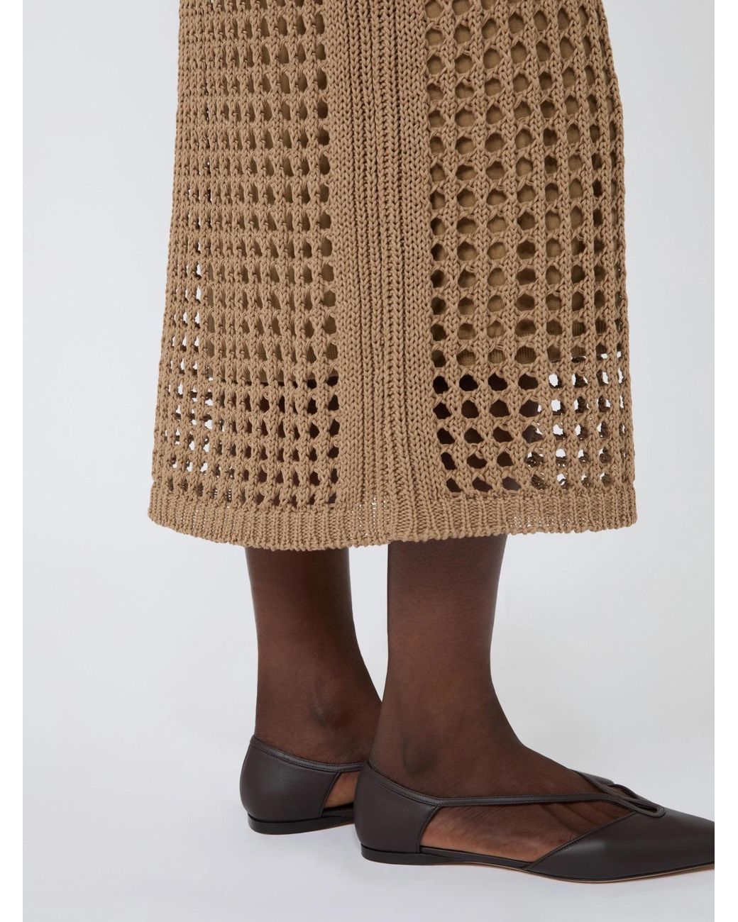 Max Mara Brown Cotton Woven Midi Skirt