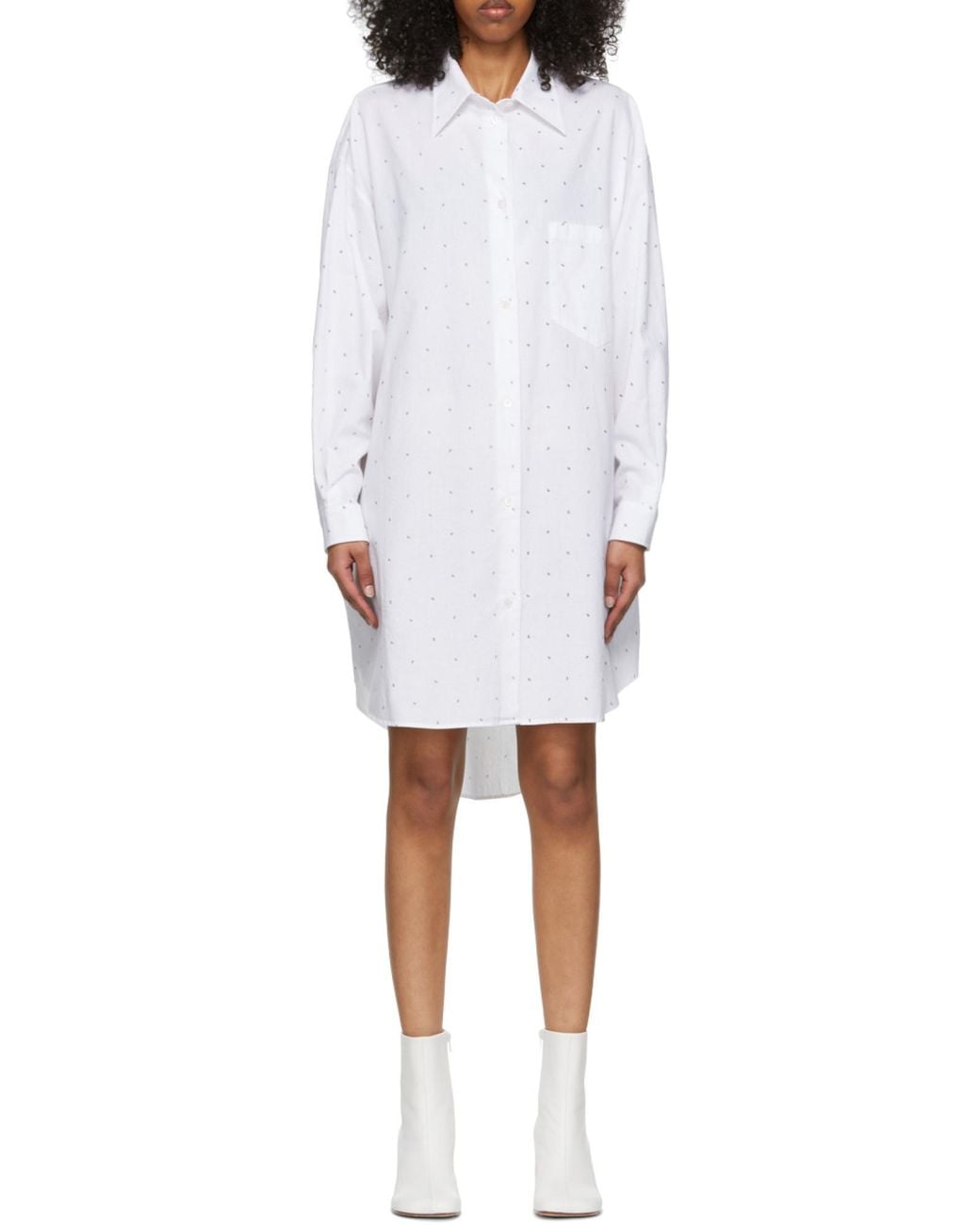 MM6 by Maison Margiela White Polka-Dot Cotton Shirt Dress