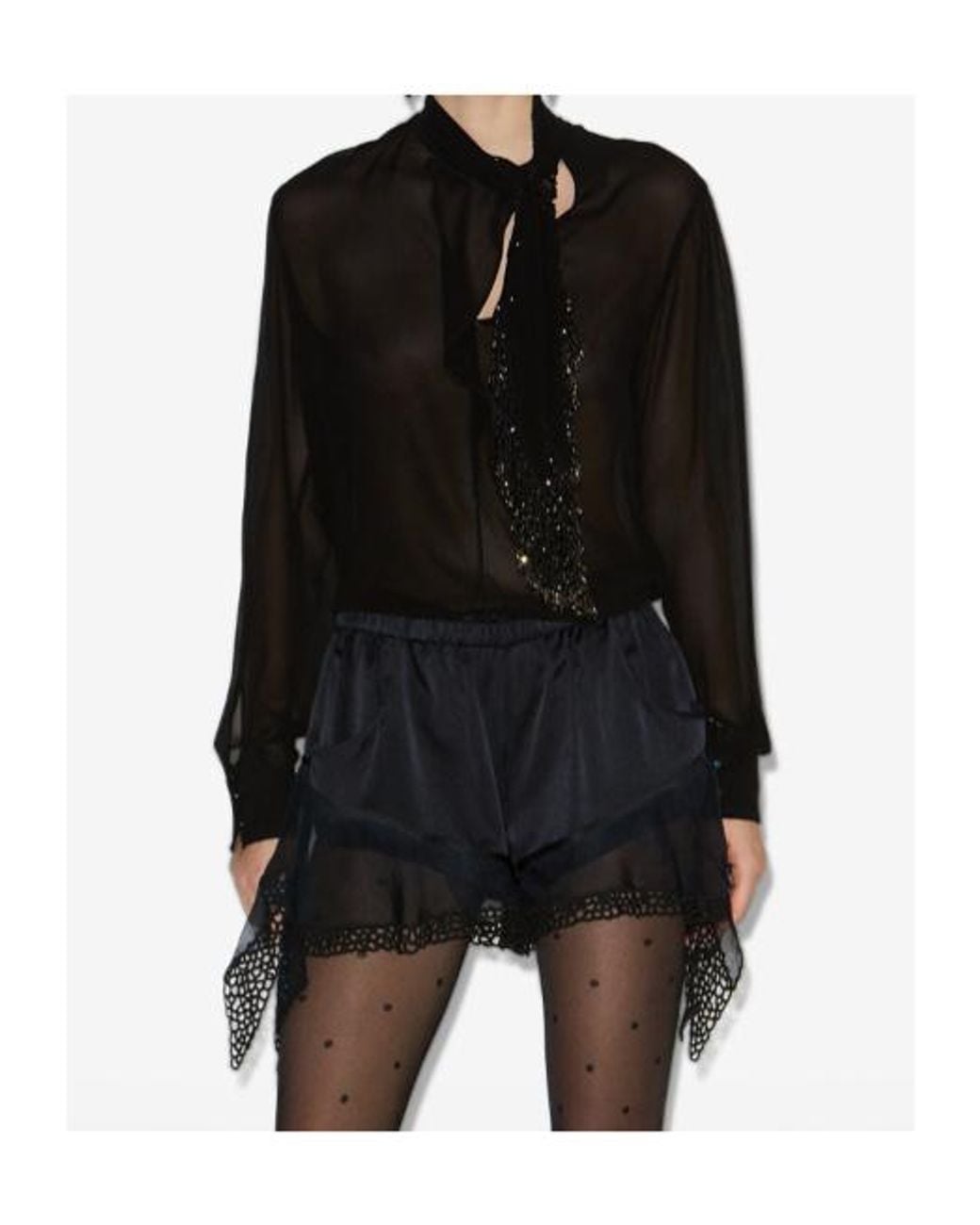 Isabel Marant Black Elaura Satin Pussy Bow Blouse