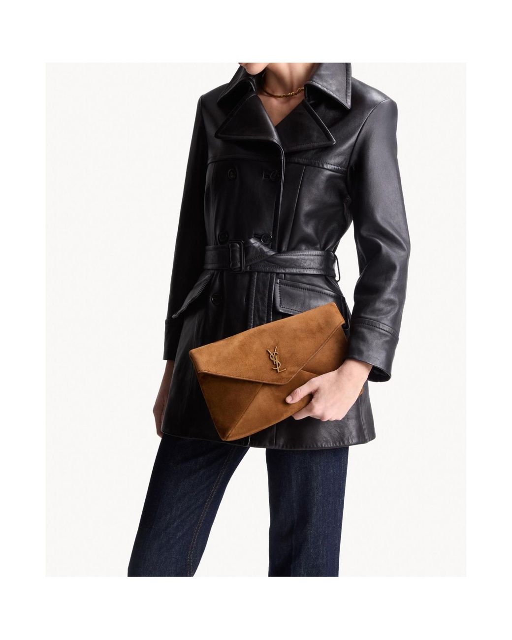 Saint Laurent Natural Cassandre Large Envelope Pouch