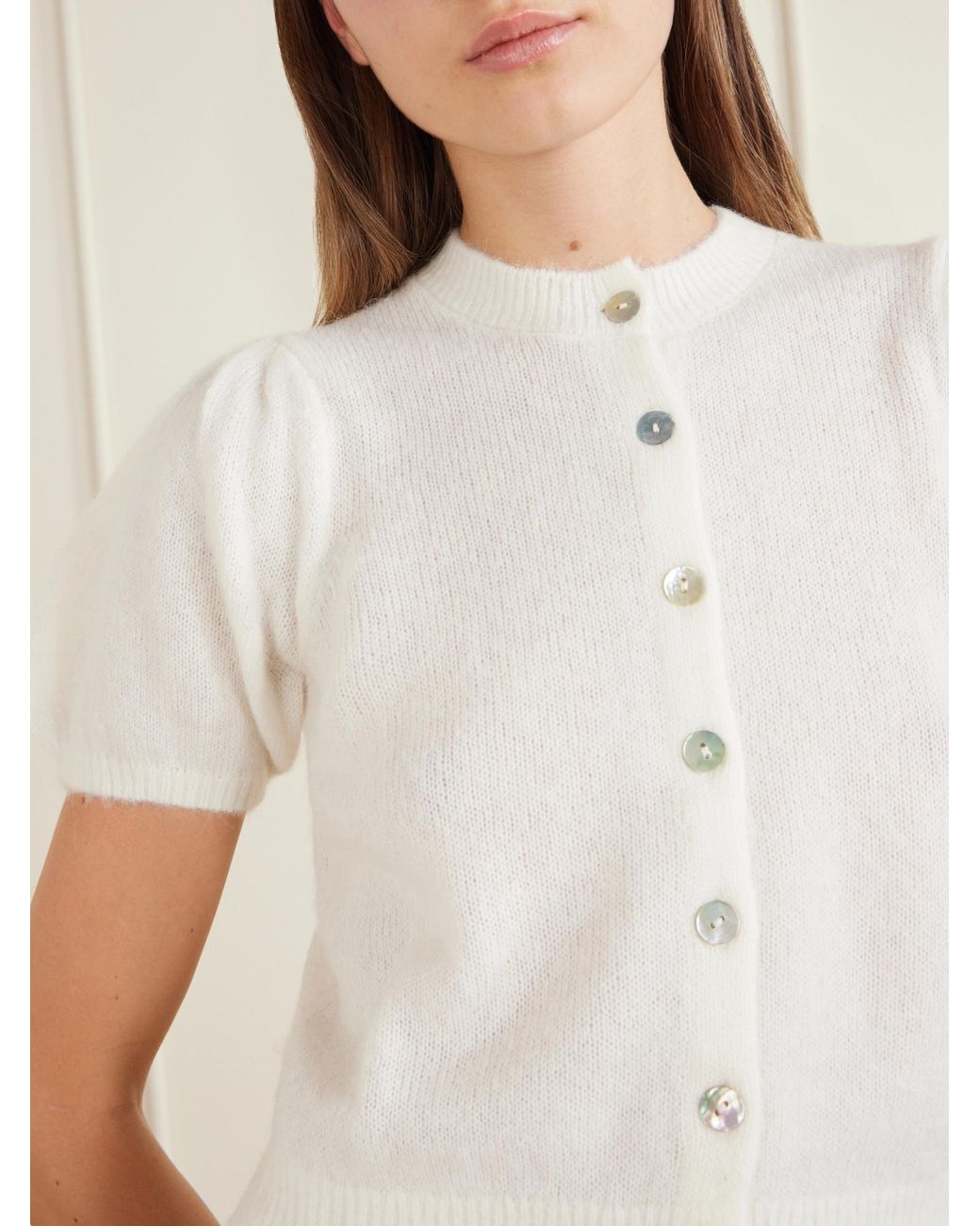 Doen White Wool-Blend Cardigan