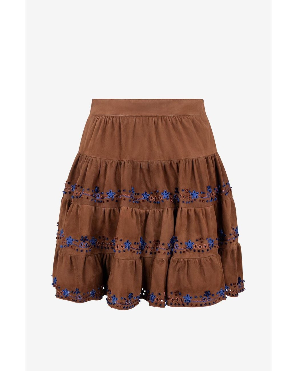 Ermanno Scervino Brown Embroidered Denim Mini Layered Mini Skirt