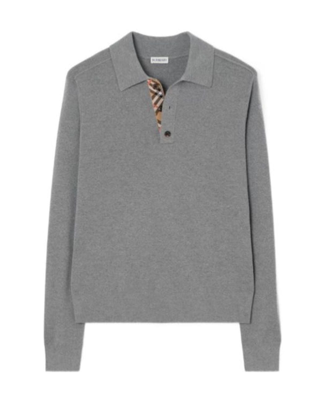 Burberry Gray Long Sleeved Knitted Polo Shirt for men