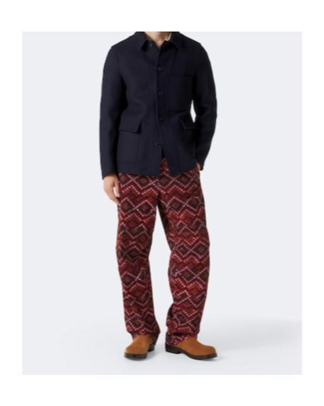 Dries Van Noten Red Printed Cotton Corduroy Straight Pants for men