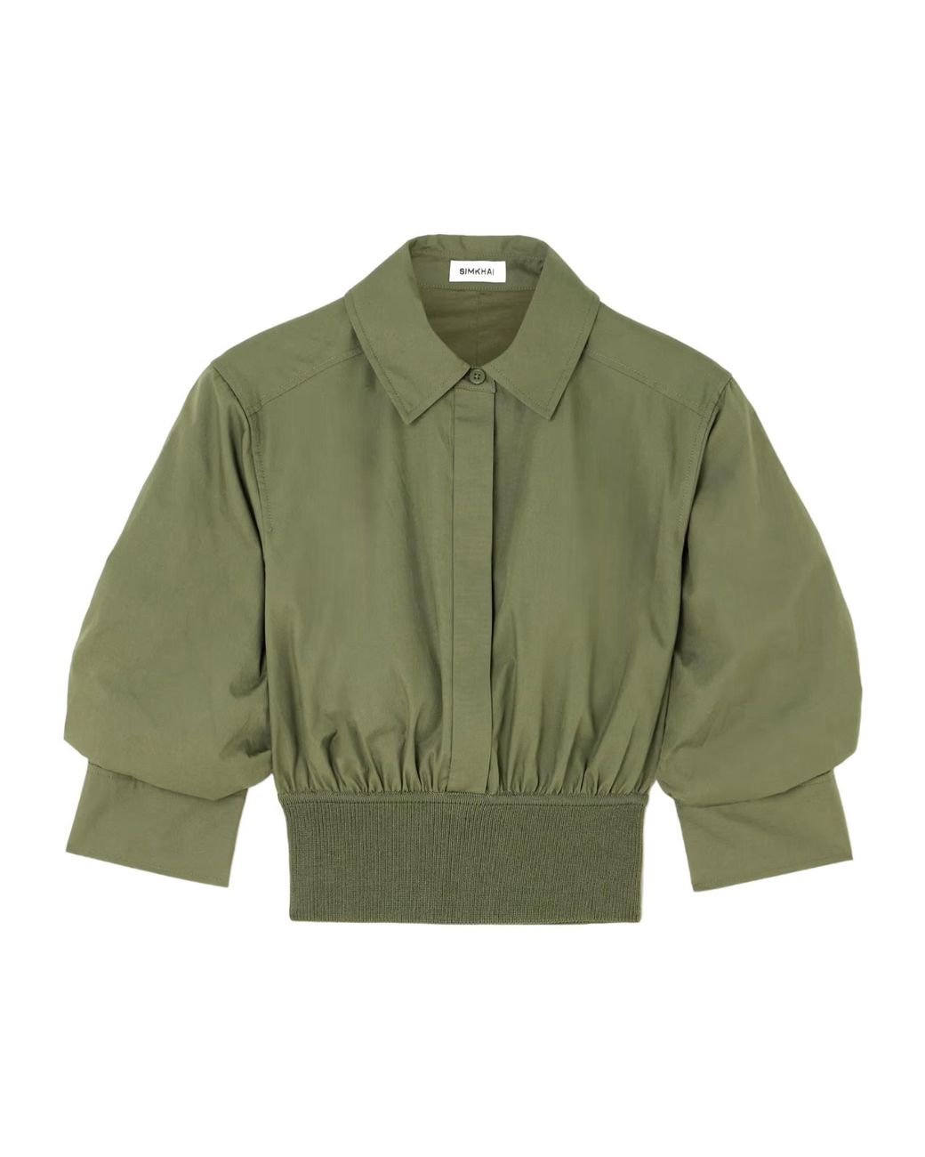 Jonathan Simkhai Green Gathered-Sleeve Cropped Shirt