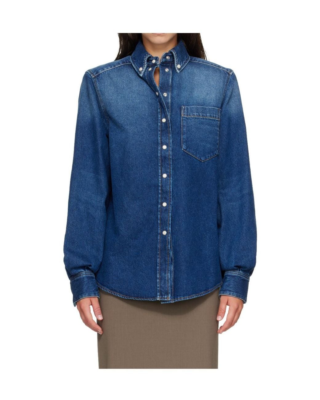 Mugler Blue Long-Sleeved Denim Shirt