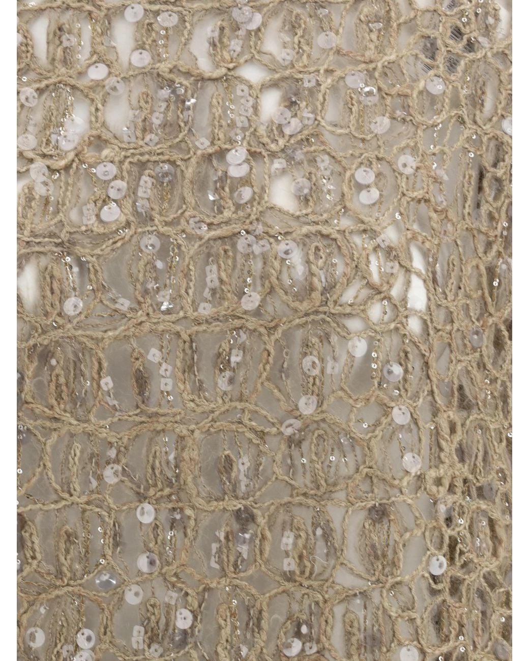 Brunello Cucinelli Natural Sequin-Embellished Open-Knit Sweater