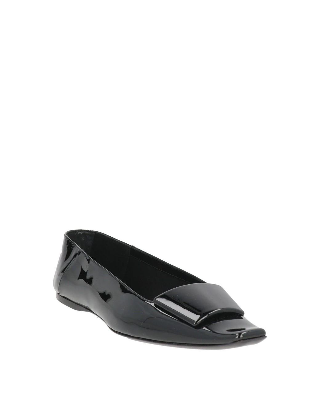 Saint Laurent Black Square-Toe Patent Leather Ballet Flats