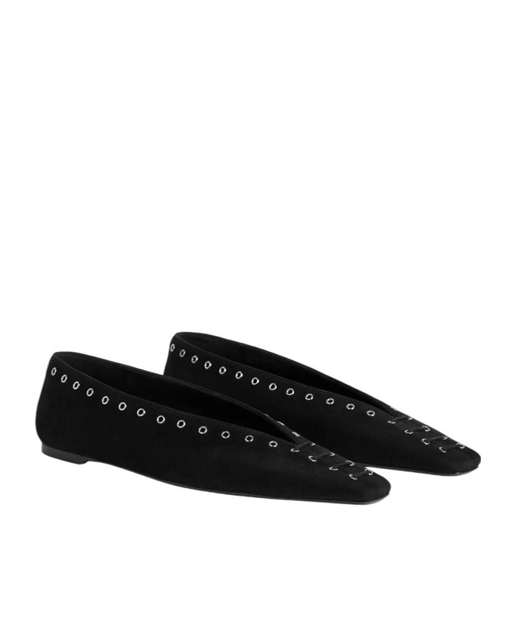 Totême  Black Totême Lace-Up Eyelet Ballerina Flats