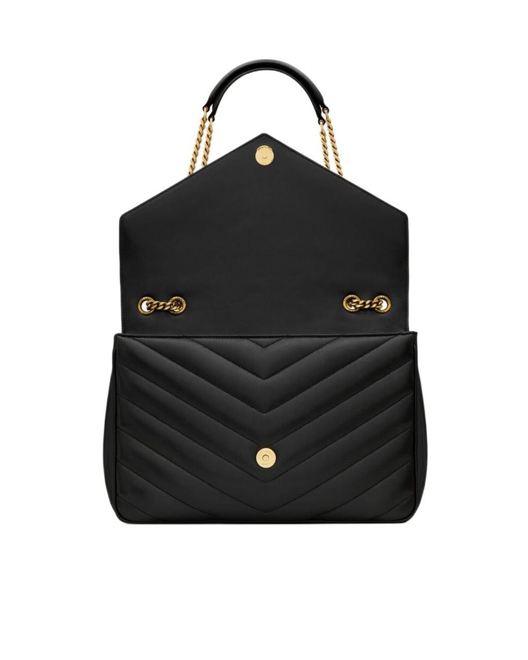 Saint Laurent Black Loulou Foldover Top Large Shoulder Bag