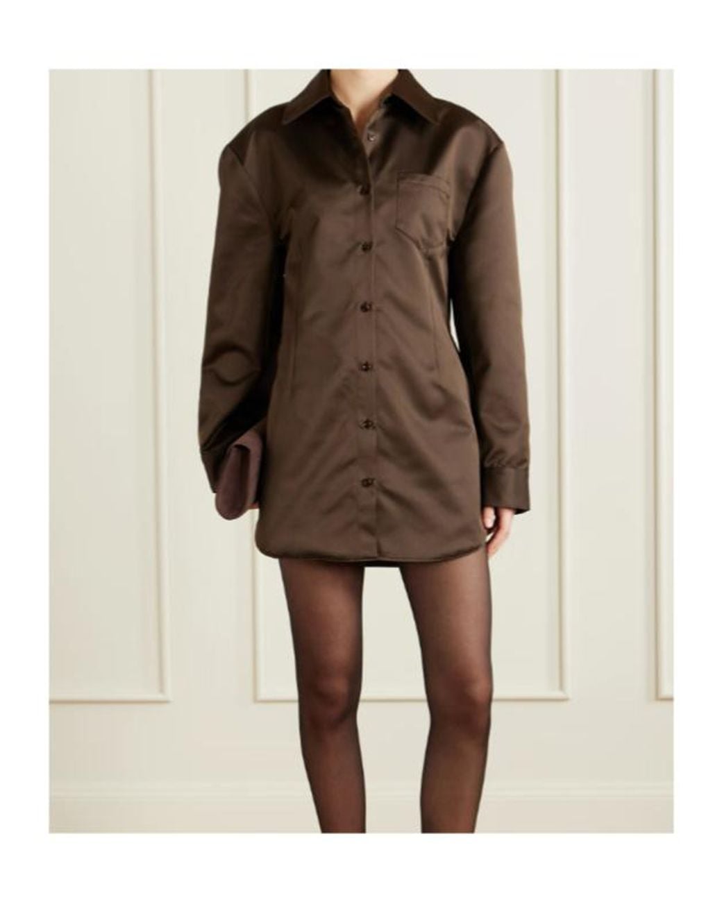 Frankie Shop Brown Akita Darted Mini Shirt Dress