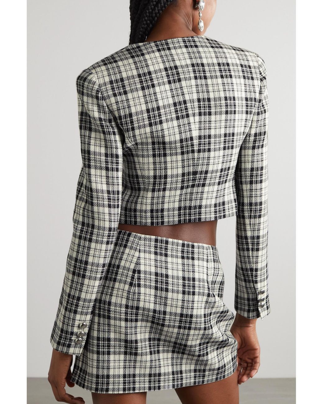 Alessandra Rich Gray And- Check Short Jacket