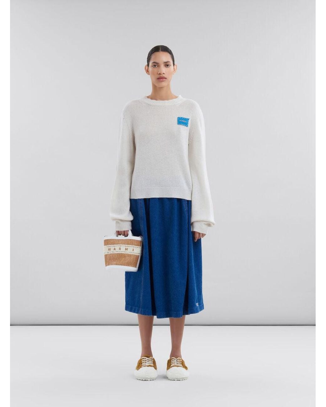 Marni White Small Tropicalia Logo-Embroidered Drawstring Bucket Bag