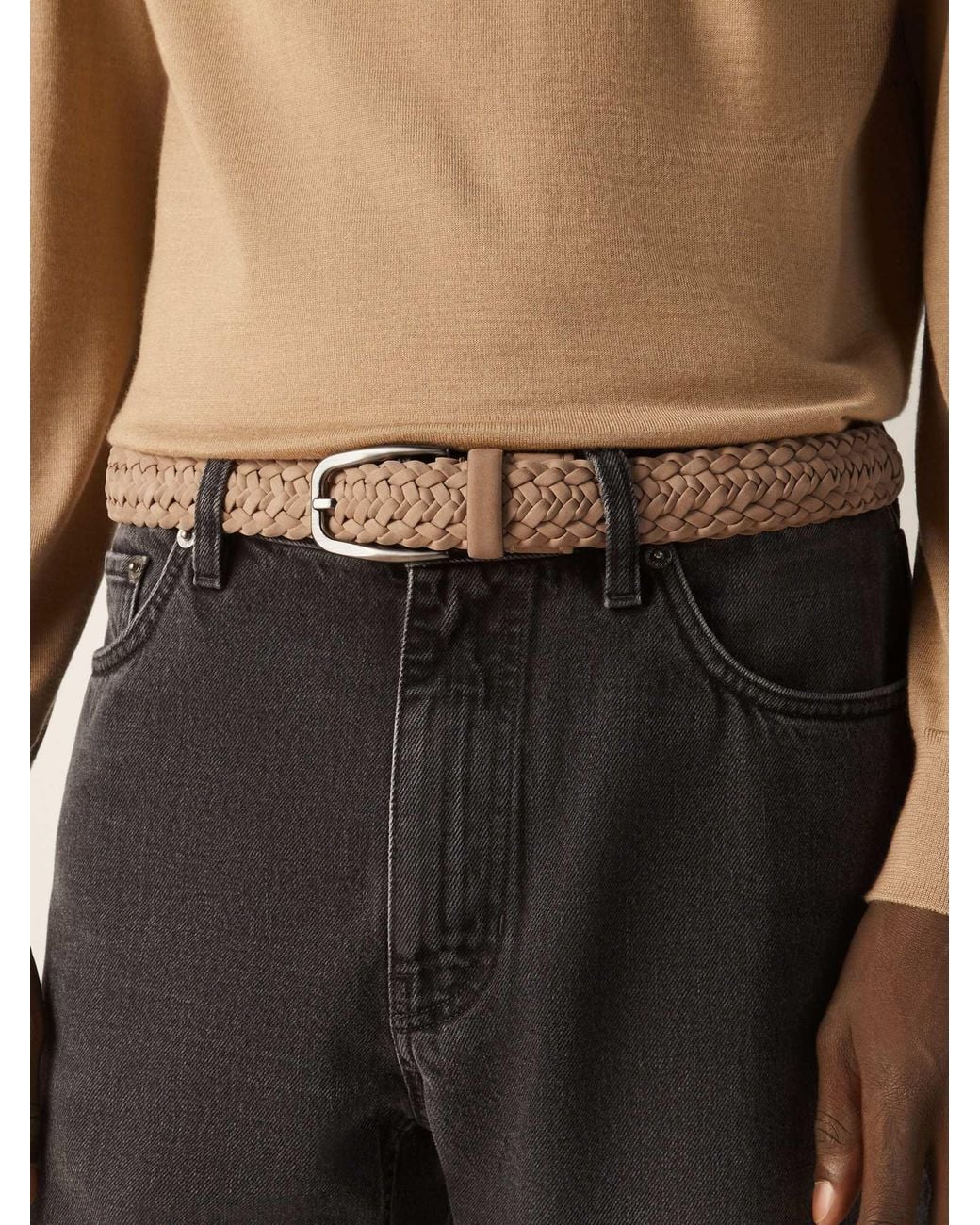 Zegna Brown Braided Nubuck Belt