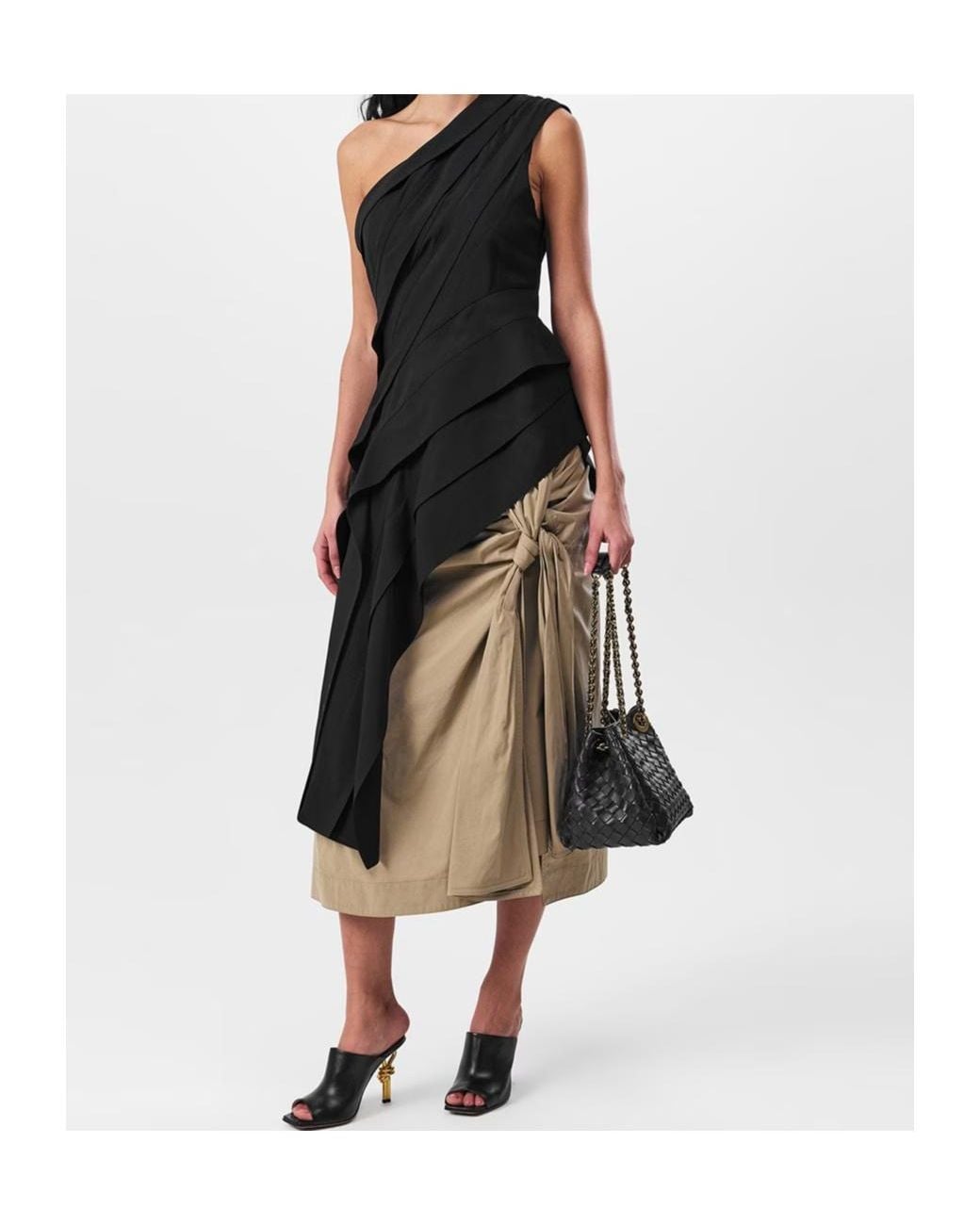 Bottega Veneta Black Asymmetrical Pleated Cover-Up