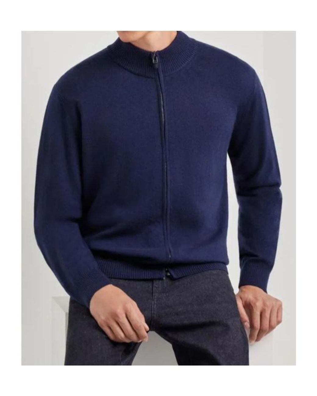 Canali Blue Zip-Up Stand-Collar Cardigan for men