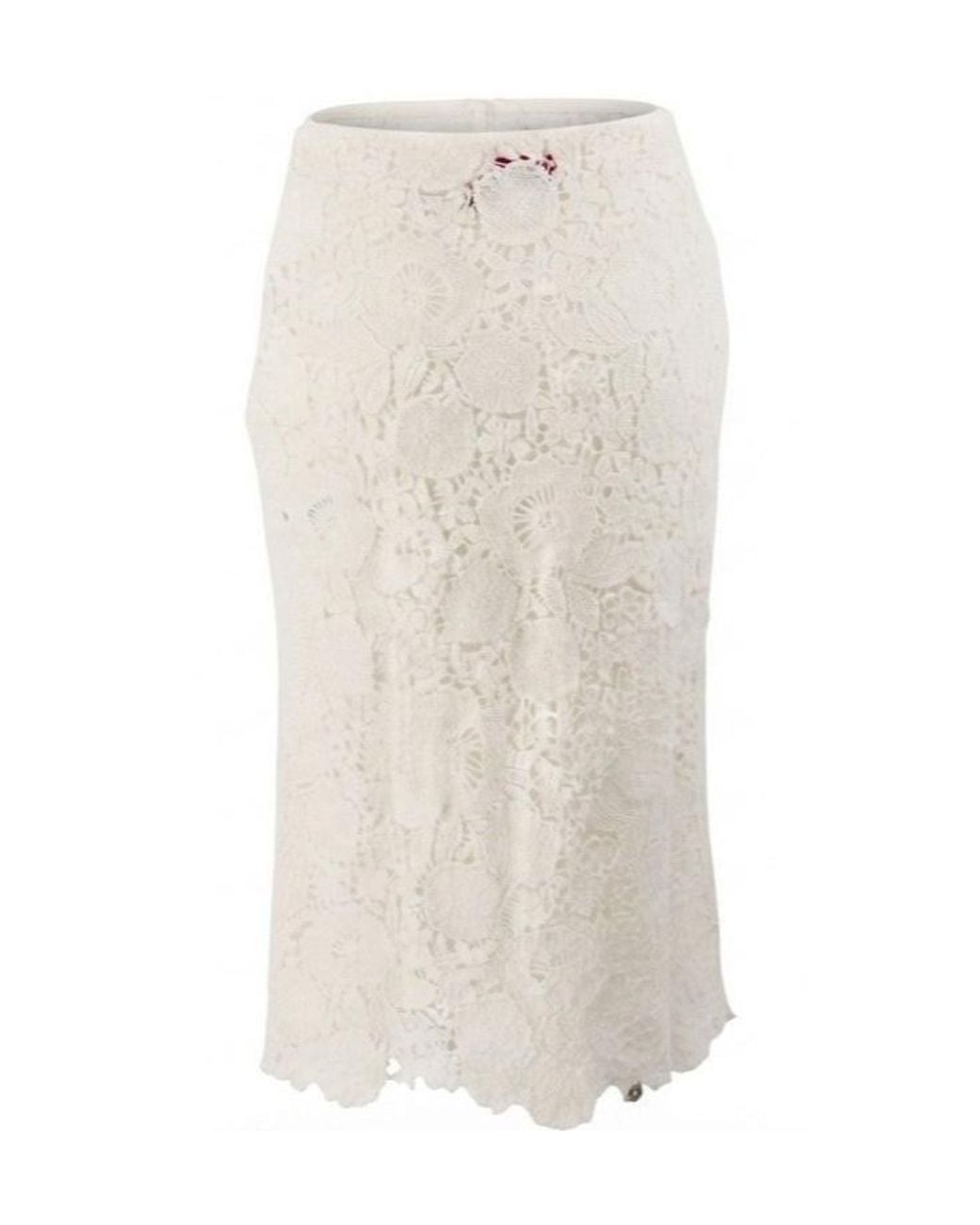 ERMANNO FIRENZE White Floral Openwork Midi Skirt