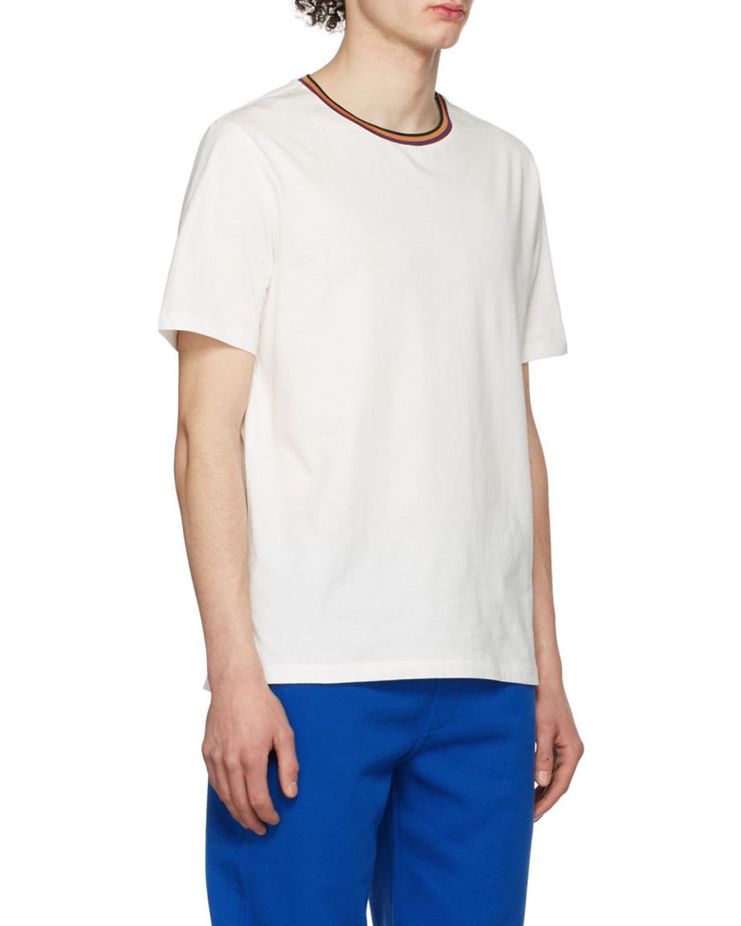 Paul Smith White Artist Stripe Collar T-Shirt for men