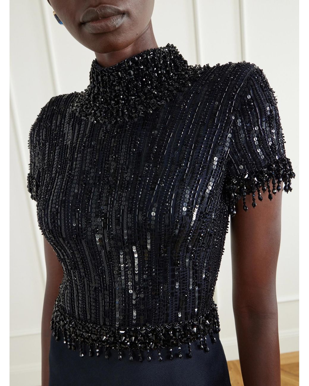Jenny Packham Black Beaded Satin Gown